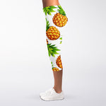 White Summer Pineapple Pattern Print Women's Capri Leggings