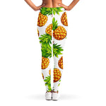 White Summer Pineapple Pattern Print Women's Leggings