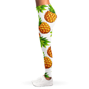 White Summer Pineapple Pattern Print Women's Leggings