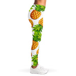 White Summer Pineapple Pattern Print Women's Leggings