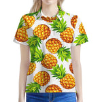 White Summer Pineapple Pattern Print Women's Polo Shirt