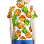 White Summer Pineapple Pattern Print Women's Polo Shirt