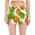 White Summer Pineapple Pattern Print Women's Split Running Shorts