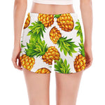 White Summer Pineapple Pattern Print Women's Split Running Shorts