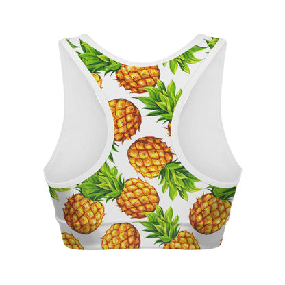 White Summer Pineapple Pattern Print Women's Sports Bra