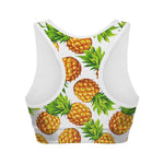 White Summer Pineapple Pattern Print Women's Sports Bra