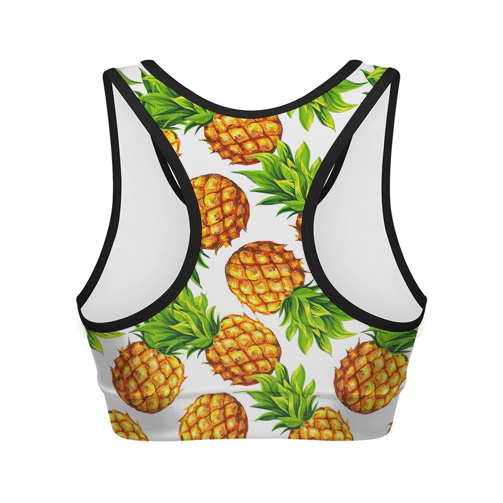 White Summer Pineapple Pattern Print Women's Sports Bra