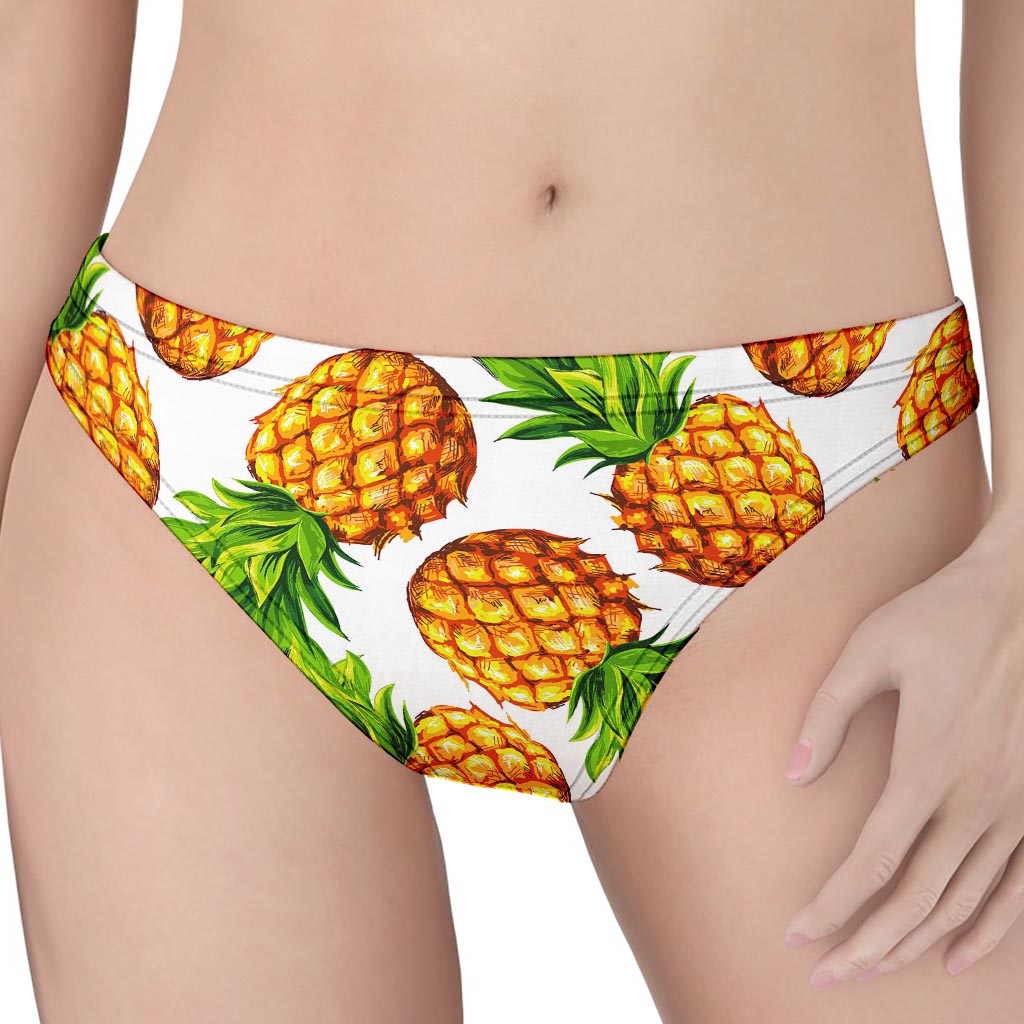 White Summer Pineapple Pattern Print Women's Thong