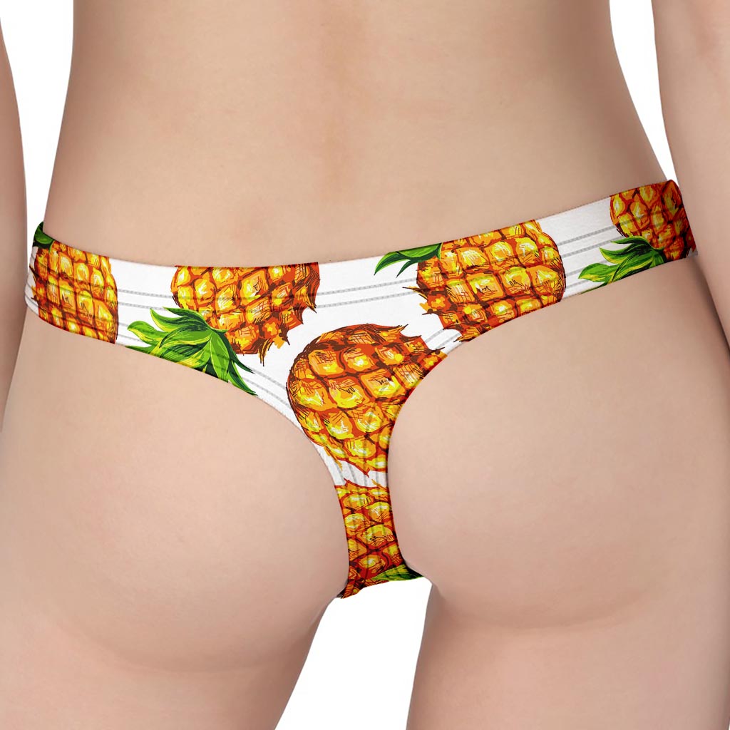 White Summer Pineapple Pattern Print Women's Thong