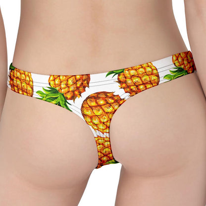 White Summer Pineapple Pattern Print Women's Thong