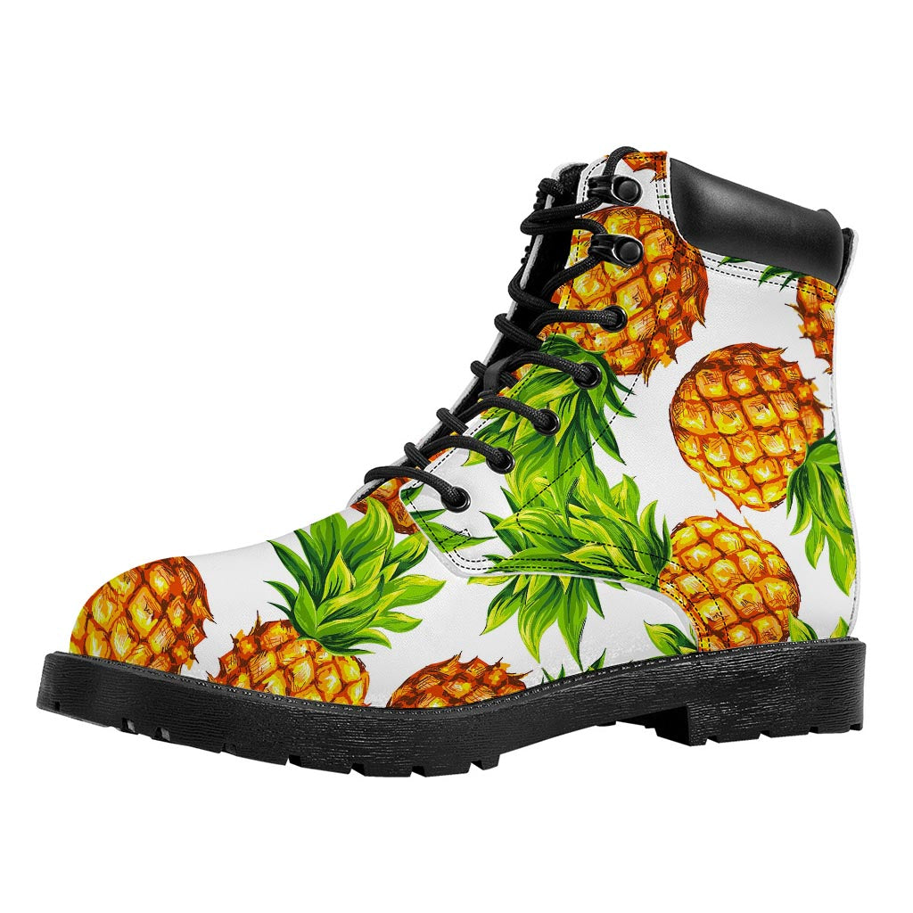 White Summer Pineapple Pattern Print Work Boots