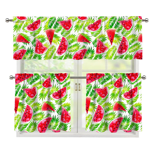 White Summer Watermelon Pattern Print 3 Piece Kitchen Curtains