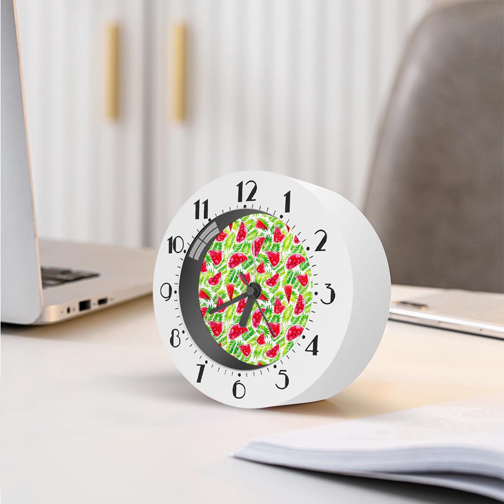 White Summer Watermelon Pattern Print Alarm Clock