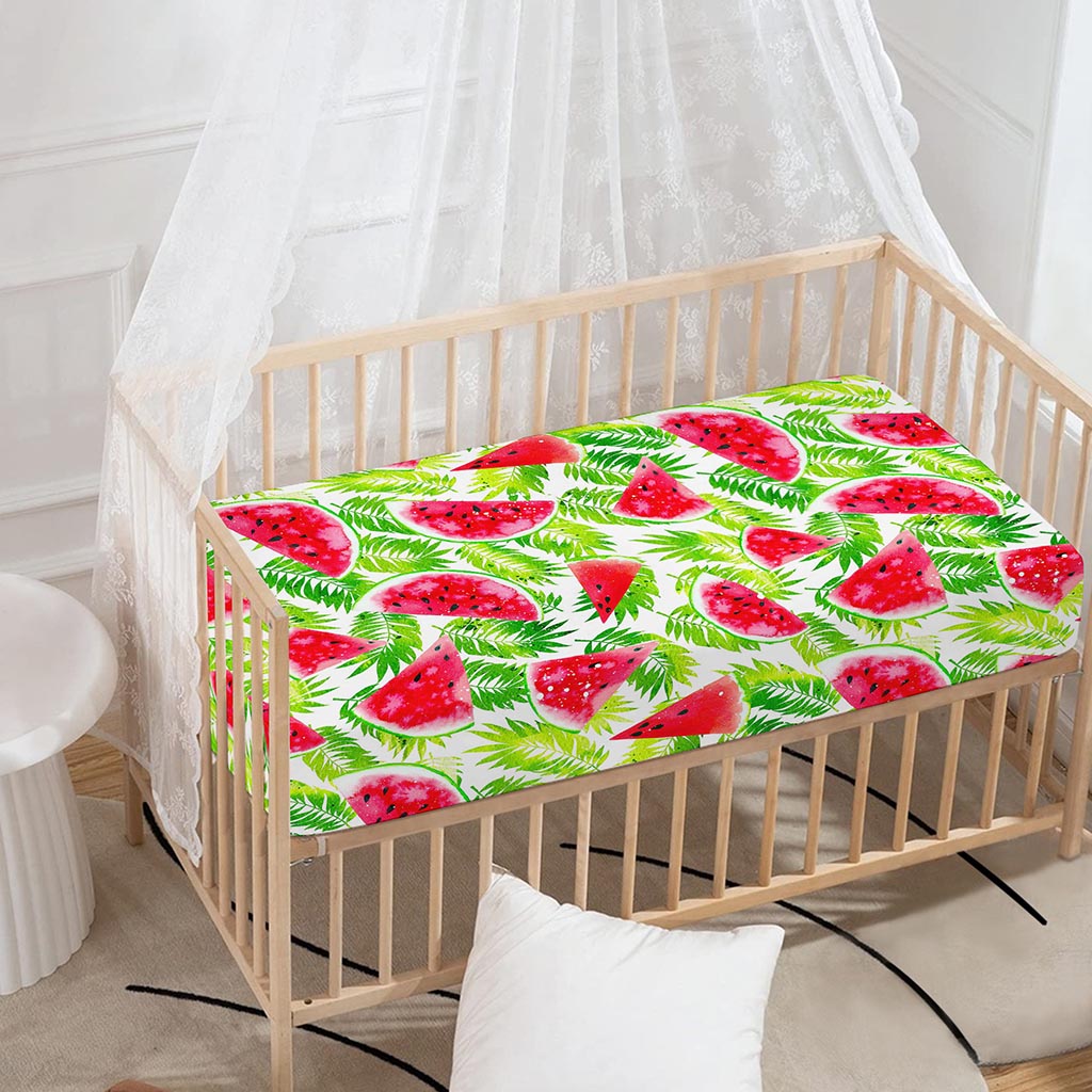 White Summer Watermelon Pattern Print Baby Crib Sheet