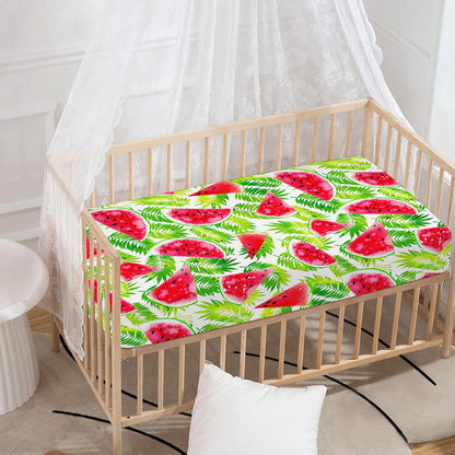 White Summer Watermelon Pattern Print Baby Crib Sheet