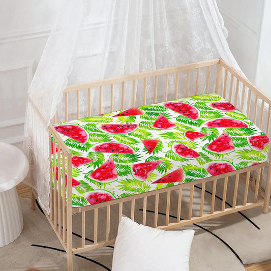 White Summer Watermelon Pattern Print Baby Crib Sheet
