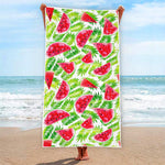 White Summer Watermelon Pattern Print Beach Towel