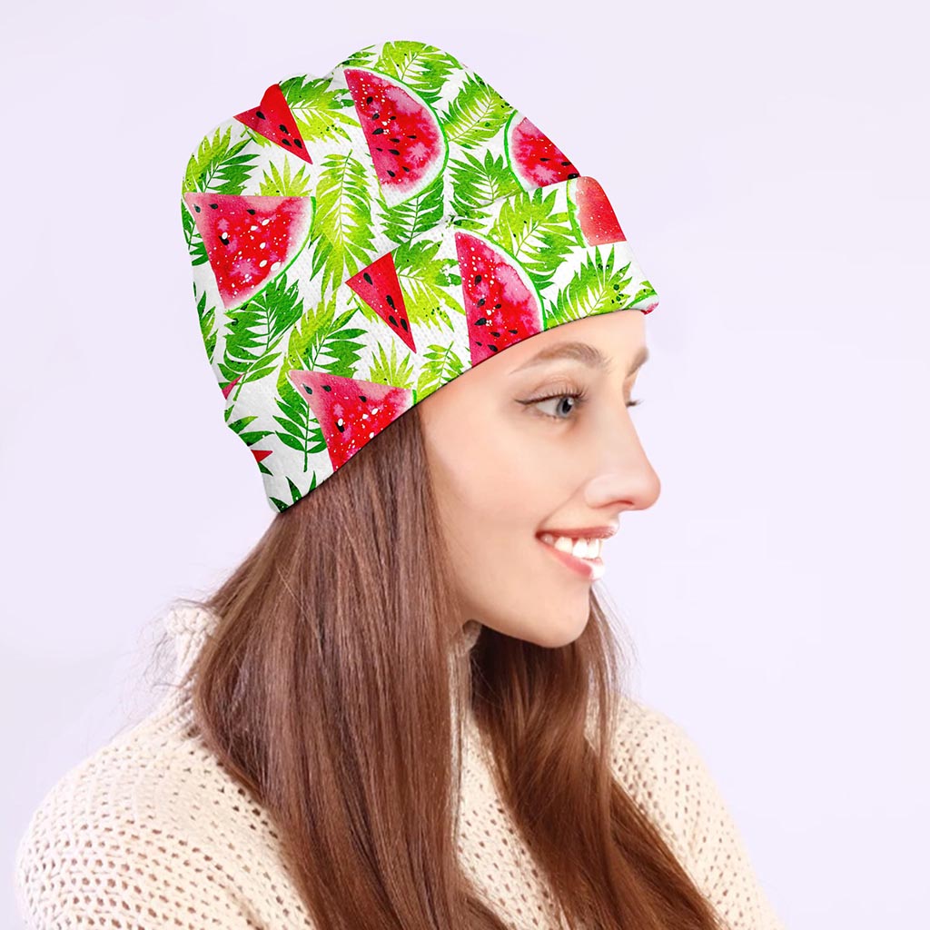 White Summer Watermelon Pattern Print Beanie