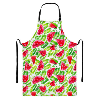 White Summer Watermelon Pattern Print Bib Apron With Pocket