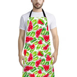 White Summer Watermelon Pattern Print Bib Apron With Pocket
