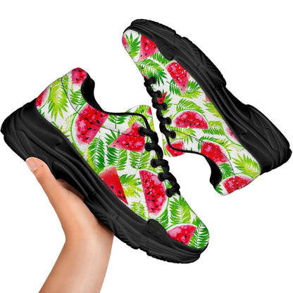 White Summer Watermelon Pattern Print Black Chunky Shoes