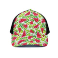 White Summer Watermelon Pattern Print Black Mesh Trucker Hat