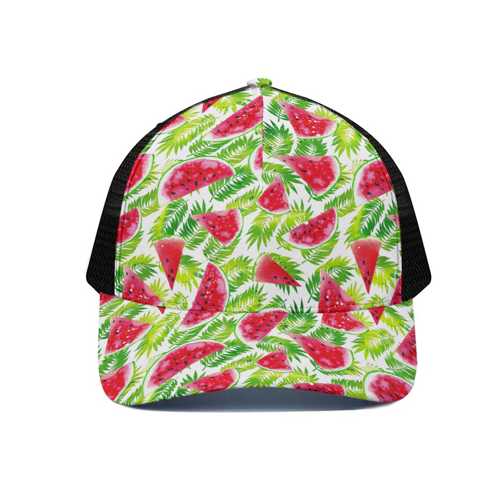 White Summer Watermelon Pattern Print Black Mesh Trucker Cap