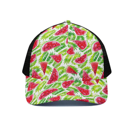 White Summer Watermelon Pattern Print Black Mesh Trucker Cap
