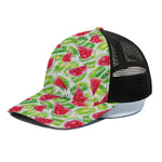 White Summer Watermelon Pattern Print Black Mesh Trucker Cap
