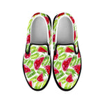 White Summer Watermelon Pattern Print Black Slip On Sneakers