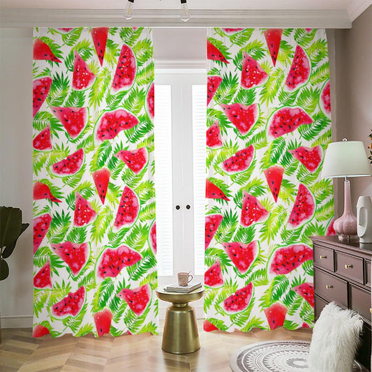 White Summer Watermelon Pattern Print Blackout Pencil Pleat Curtains