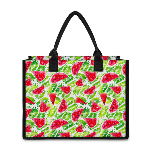 White Summer Watermelon Pattern Print Canvas Tote Bag