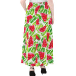 White Summer Watermelon Pattern Print Chiffon Maxi Skirt