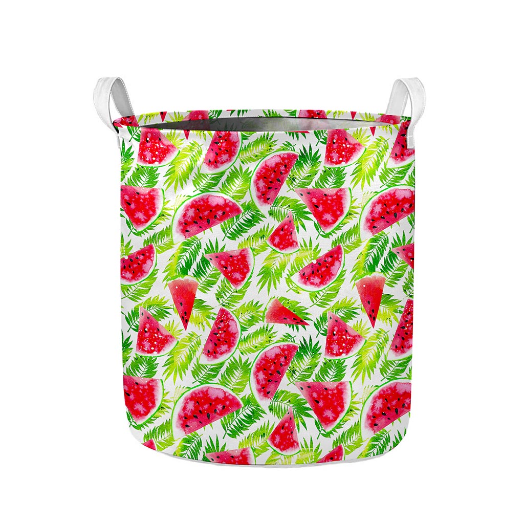 White Summer Watermelon Pattern Print Collapsible Laundry Basket