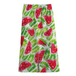 White Summer Watermelon Pattern Print Cotton Front Slit Maxi Skirt