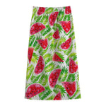 White Summer Watermelon Pattern Print Cotton Front Slit Maxi Skirt