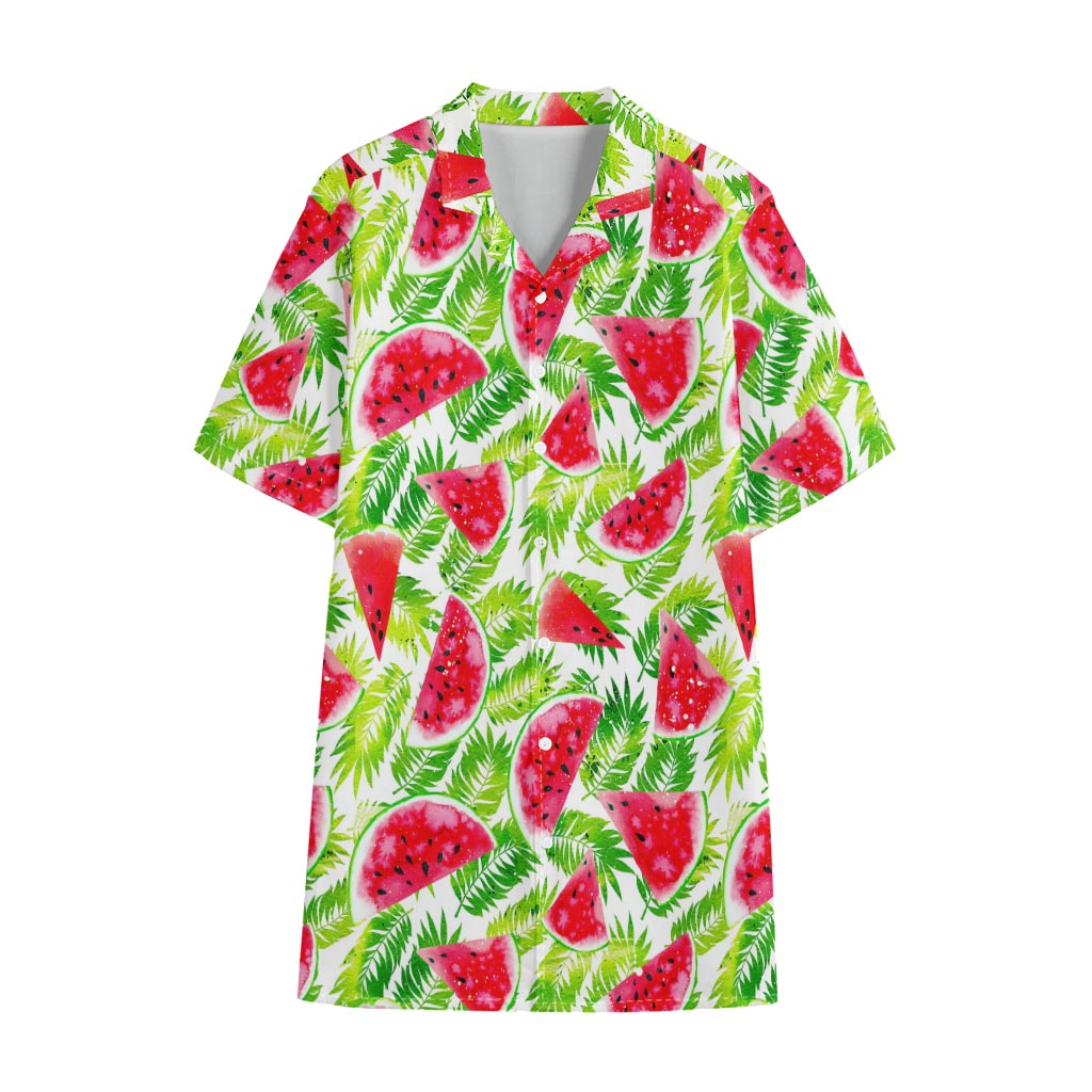 White Summer Watermelon Pattern Print Cotton Hawaiian Shirt