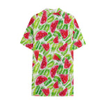 White Summer Watermelon Pattern Print Cotton Hawaiian Shirt