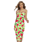 White Summer Watermelon Pattern Print Cross Back Cami Dress