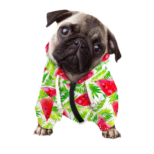White Summer Watermelon Pattern Print Dog Zip Up Hoodie