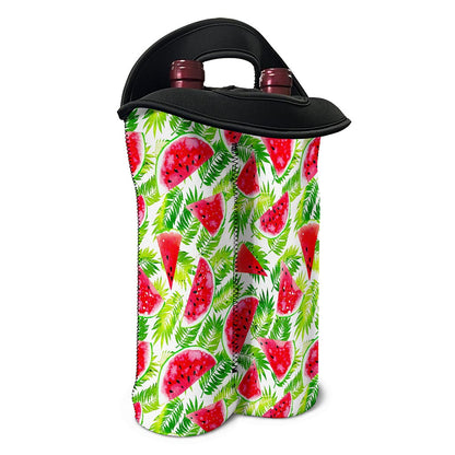 White Summer Watermelon Pattern Print Double Neoprene Wine Tote
