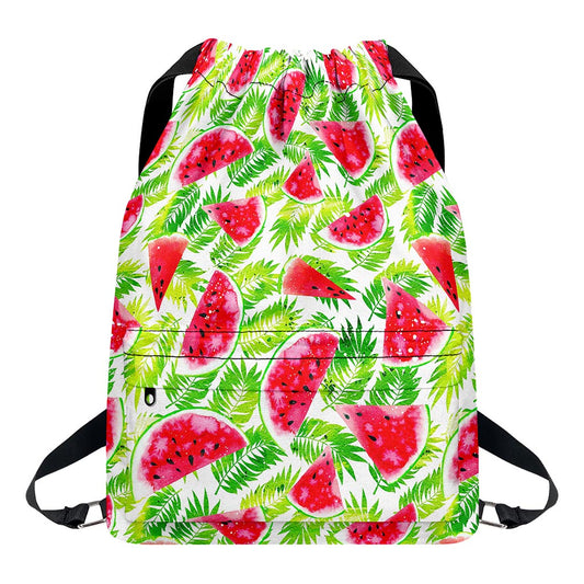 White Summer Watermelon Pattern Print Drawstring Backpack