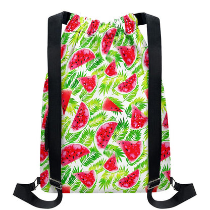 White Summer Watermelon Pattern Print Drawstring Backpack