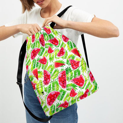 White Summer Watermelon Pattern Print Drawstring Backpack