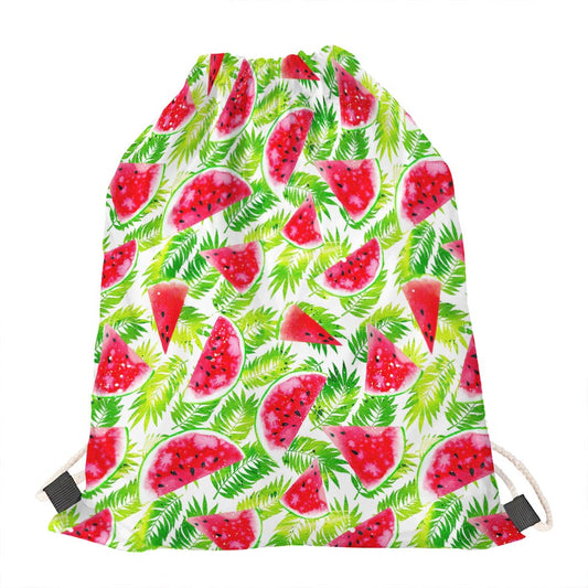 White Summer Watermelon Pattern Print Drawstring Bag