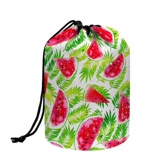 White Summer Watermelon Pattern Print Drawstring Makeup Bag