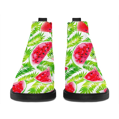 White Summer Watermelon Pattern Print Flat Ankle Boots