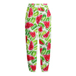 White Summer Watermelon Pattern Print Fleece Lined Knit Pants