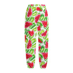 White Summer Watermelon Pattern Print Fleece Lined Knit Pants