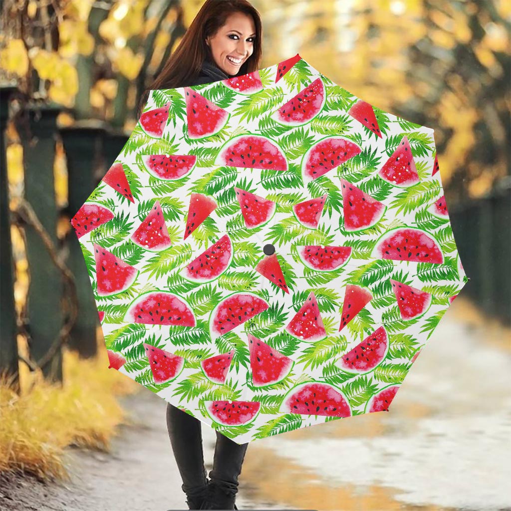 White Summer Watermelon Pattern Print Foldable Umbrella